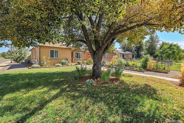 single story home featuring a front yard