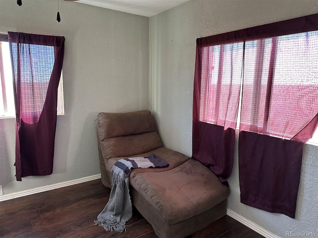 living area with dark hardwood / wood-style floors