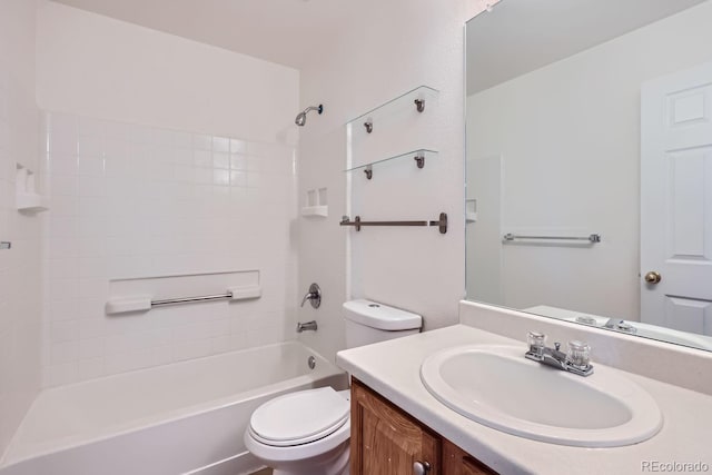 full bathroom featuring shower / bathing tub combination, vanity, and toilet