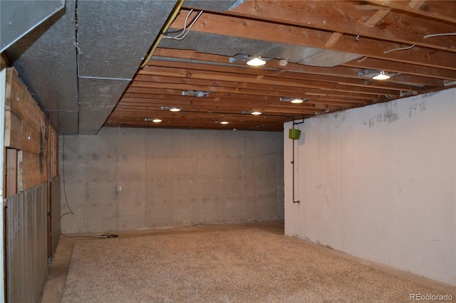 basement with carpet flooring