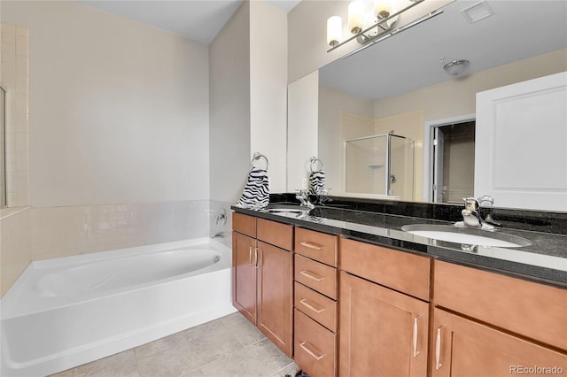 13598 Via Varra Unit 301, Broomfield, CO 80020 - bathroom with a bath, double vanity, and a shower stall