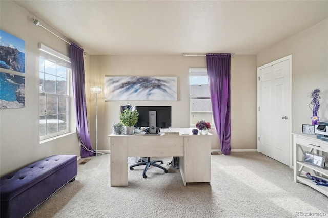 office with baseboards and carpet floors