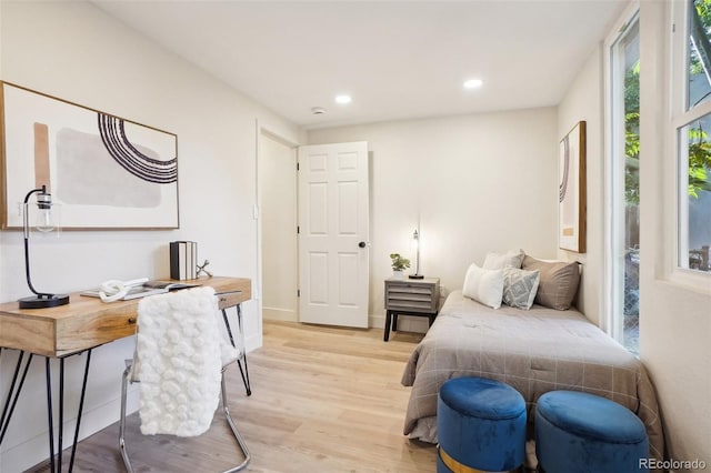 2121 W 33rd Ave, Denver, CO 80211 - bedroom featuring light wood-style flooring, recessed lighting, and a desk