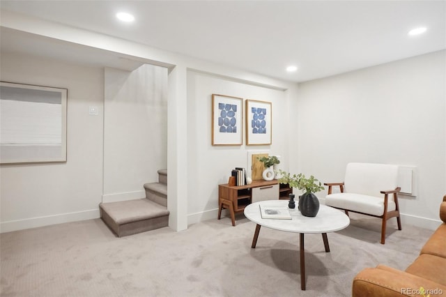 2121 W 33rd Ave, Denver, CO 80211 - sitting room featuring stairs, recessed lighting, and light colored carpet
