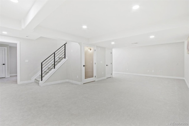 9810 Venneford Ranch Rd, Highlands Ranch, CO 80126 - finished basement with light colored carpet, recessed lighting, and stairs