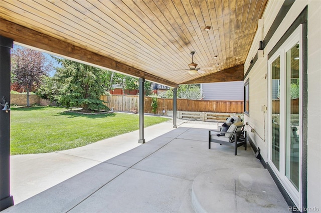 9810 Venneford Ranch Rd, Highlands Ranch, CO 80126 - fenced backyard with a patio and ceiling fan