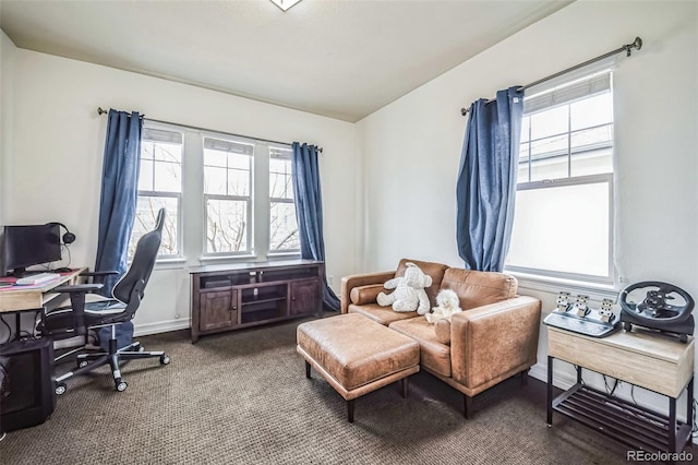 office area with carpet floors, a healthy amount of sunlight, and baseboards