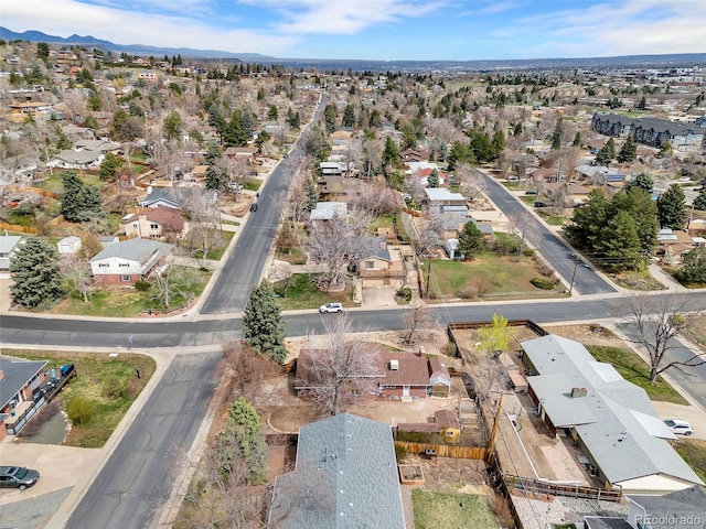 aerial view featuring a residential view and a mountain view