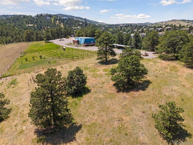 birds eye view of property featuring a rural view