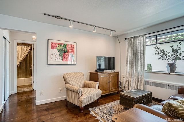 500 E 11th Ave Unit 205, Denver, CO 80203 - living room with radiator, concrete flooring, and rail lighting