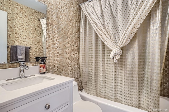 500 E 11th Ave Unit 205, Denver, CO 80203 - full bathroom featuring shower / bath combination with curtain, vanity, and tile walls