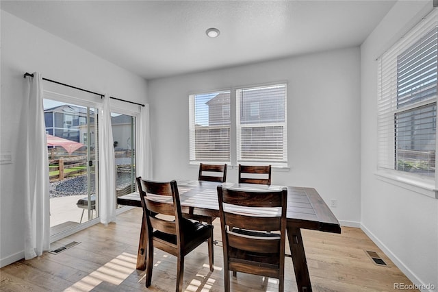 dining space with light hardwood / wood-style flooring