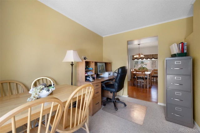 5082 Masheena Ln Unit 4, Colorado Springs, CO 80917 - office space with light colored carpet, a chandelier, a textured ceiling, and ornamental molding