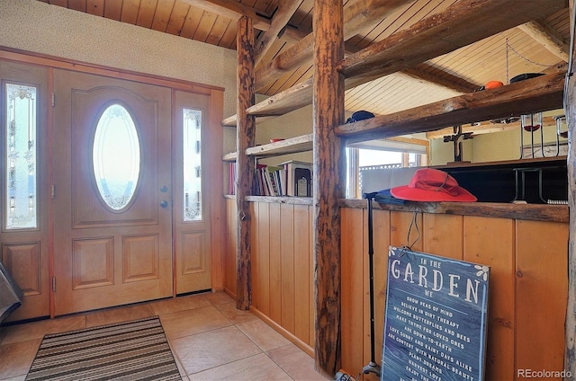 28453 County Road 337, Buena Vista, CO 81211 - foyer entrance with wood ceiling, beamed ceiling, and light tile patterned flooring