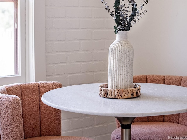 room details featuring concrete block wall