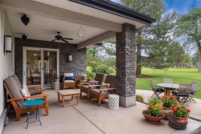 view of patio with an outdoor hangout area and ceiling fan