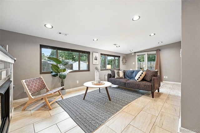 4465 Zephyr St, Wheat Ridge, CO 80033 - living area featuring recessed lighting and a fireplace