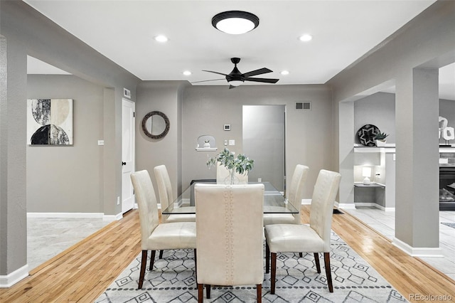 4465 Zephyr St, Wheat Ridge, CO 80033 - dining area featuring light wood-style floors, ceiling fan, and recessed lighting