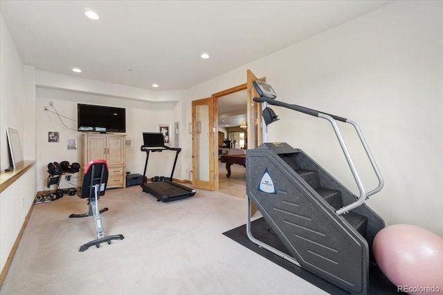 5881 Deer Meadow Trl, Golden, CO 80403 - exercise room with recessed lighting, carpet floors, and baseboards