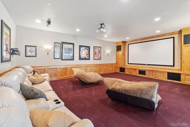 5881 Deer Meadow Trl, Golden, CO 80403 - home theater room with carpet flooring, recessed lighting, and wainscoting
