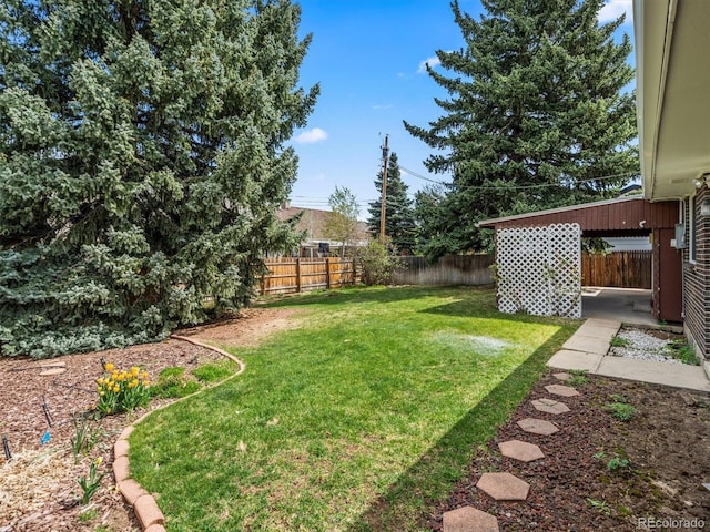 view of yard with a fenced backyard