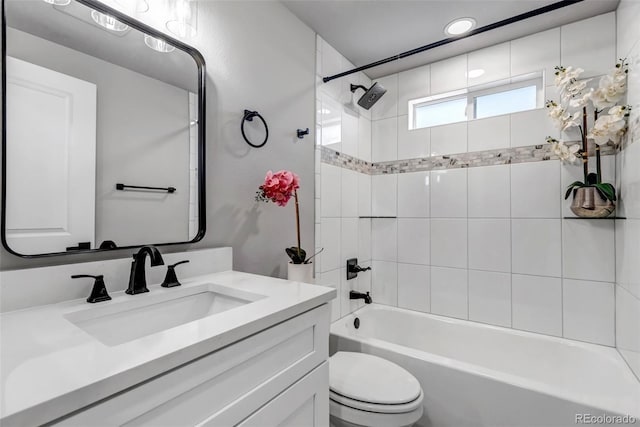 full bathroom with toilet, shower / bath combination, and vanity