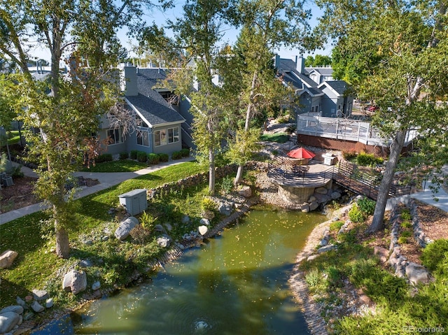 bird's eye view featuring a water view