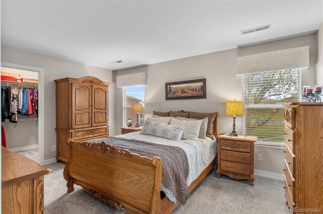 201 Shenandoah Way, Brighton, CO 80603 - bedroom with light colored carpet, a walk in closet, baseboards, and a closet
