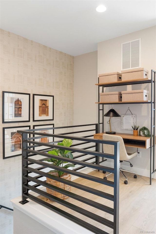 office space featuring light wood-type flooring