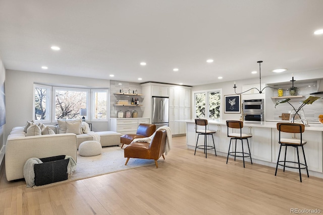 living room with light wood-type flooring