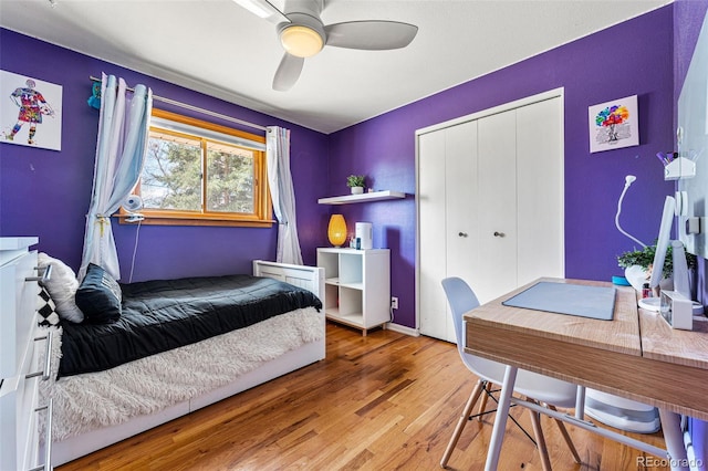 6267 S Josephine Way, Centennial, CO 80121 - bedroom featuring wood finished floors, a closet, a desk, and a ceiling fan