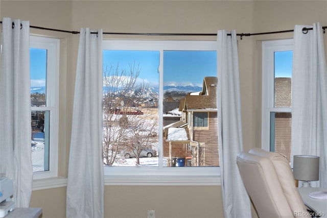 interior details featuring a mountain view