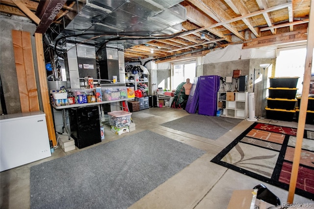 basement featuring refrigerator