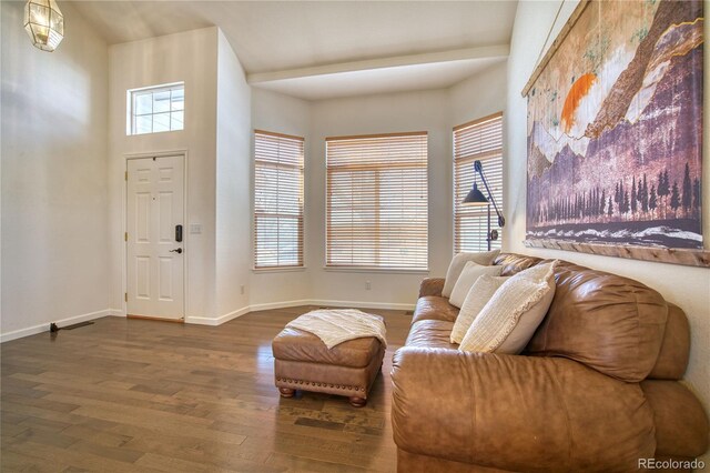 4142 S Deframe Ct, Morrison, CO 80465 - interior space featuring dark wood-style flooring, baseboards, and a healthy amount of sunlight