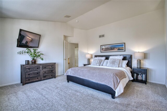 4142 S Deframe Ct, Morrison, CO 80465 - carpeted bedroom with baseboards, visible vents, and lofted ceiling