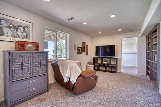 4142 S Deframe Ct, Morrison, CO 80465 - living area featuring baseboards, carpet, recessed lighting, and visible vents