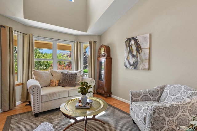2146 S Ellis Ct, Lakewood, CO 80228 - living area featuring light wood-style flooring, baseboards, and a towering ceiling