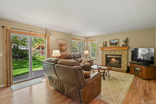 2146 S Ellis Ct, Lakewood, CO 80228 - living room featuring plenty of natural light, light wood-style flooring, a fireplace, and baseboards