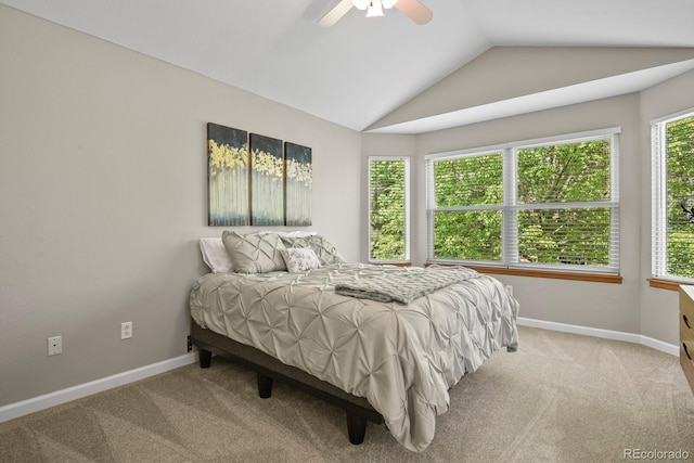 2146 S Ellis Ct, Lakewood, CO 80228 - bedroom featuring carpet floors, lofted ceiling, baseboards, and a ceiling fan