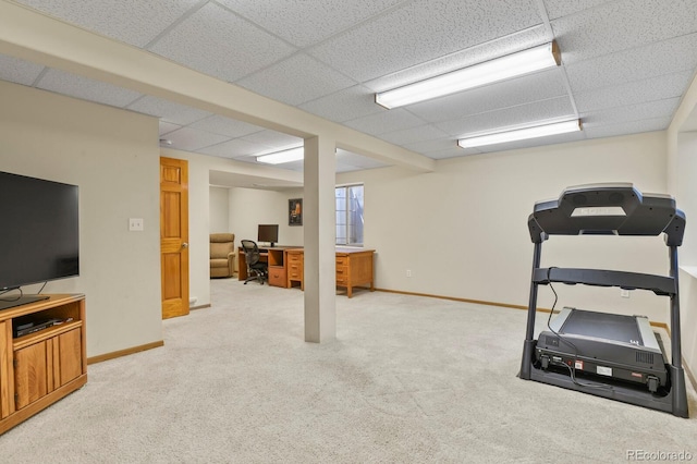 2146 S Ellis Ct, Lakewood, CO 80228 - exercise room with a paneled ceiling, light colored carpet, and baseboards