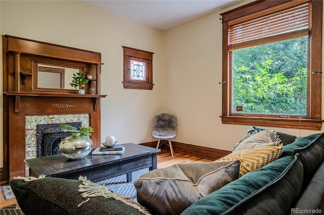 131 Fox St, Denver, CO 80223 - living area with wood finished floors and a fireplace