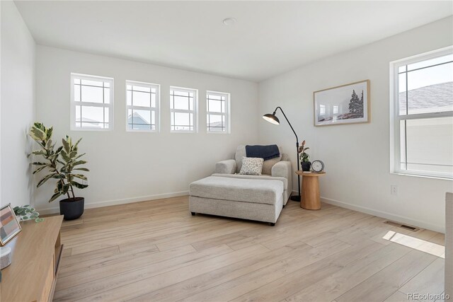 6099 N Netherland Ct, Aurora, CO 80019 - living area with plenty of natural light, light wood finished floors, and baseboards