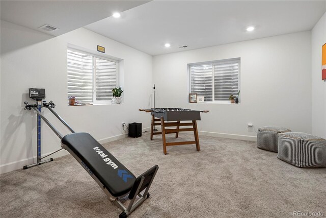 6099 N Netherland Ct, Aurora, CO 80019 - workout room featuring carpet floors, baseboards, and recessed lighting