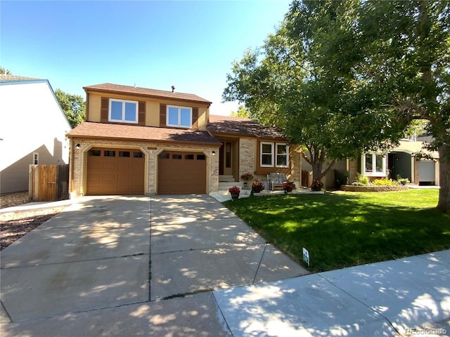 view of front of house with a garage and a front yard