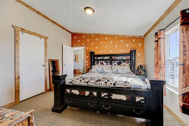 5525 S Johnson Rd, Rush, CO 80833 - carpeted bedroom with a textured ceiling, baseboards, and crown molding