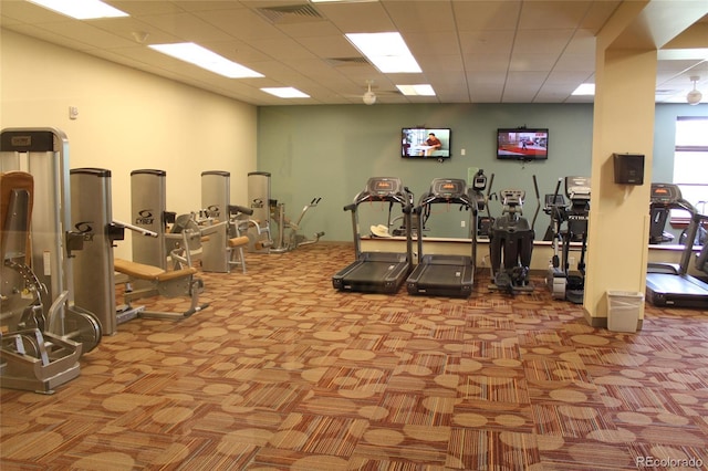 13940 E Linvale Pl, Aurora, CO 80014 - workout area featuring carpet flooring and a paneled ceiling