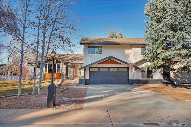 view of front of property with a garage