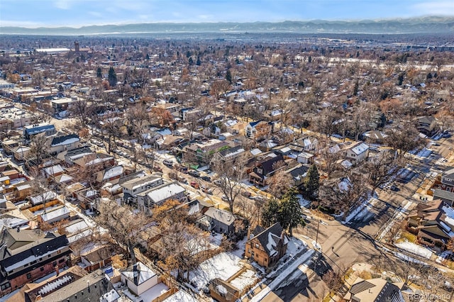 drone / aerial view featuring a mountain view