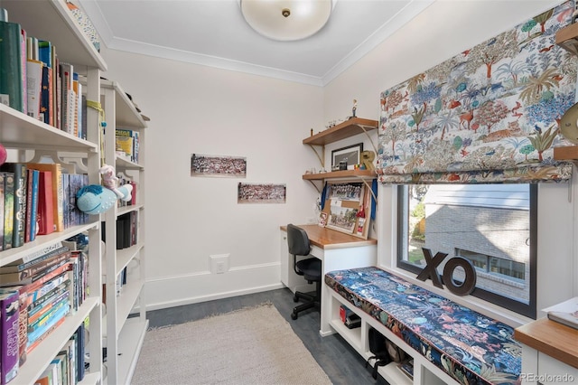 office featuring crown molding and dark hardwood / wood-style flooring