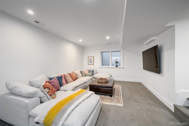 living room with carpet floors